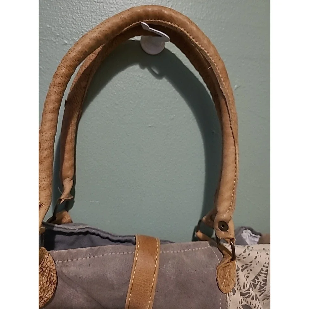 Myra Flower Design‎ Canvas Leather Tote Bag Large